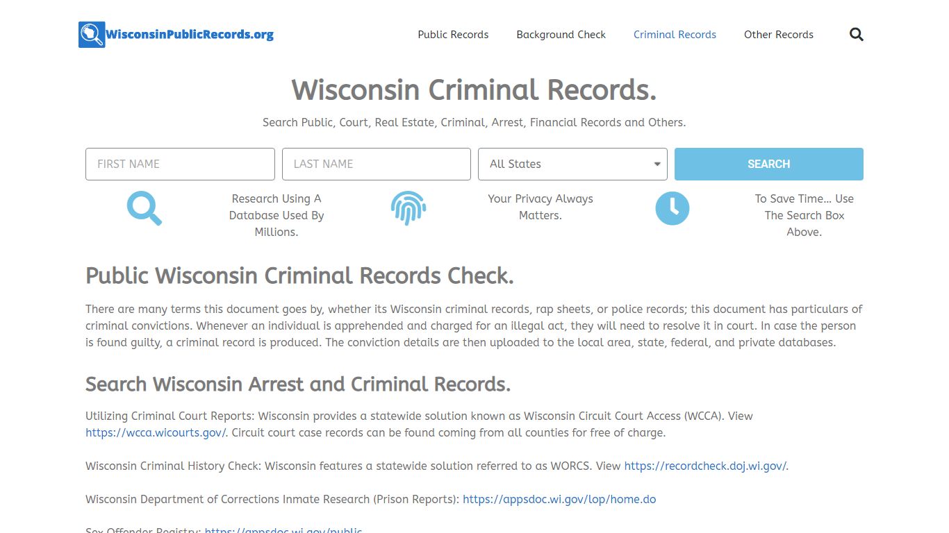 Wisconsin Criminal Records: WisconsinPublicRecords.org