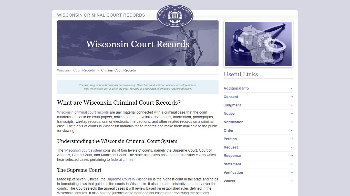 Wisconsin Criminal Court Records | WisconsinCourtRecords.us